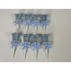 Vintage WILTON Happy Birthday Street Lamp Cake Toppers Decoration Blue Qty 8